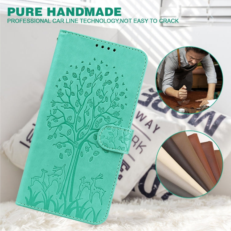 For OPPO A32 / A33 / A52 / A52s Tree & Deer Pattern Pressed Printing Horizontal Flip Leather Phone Case