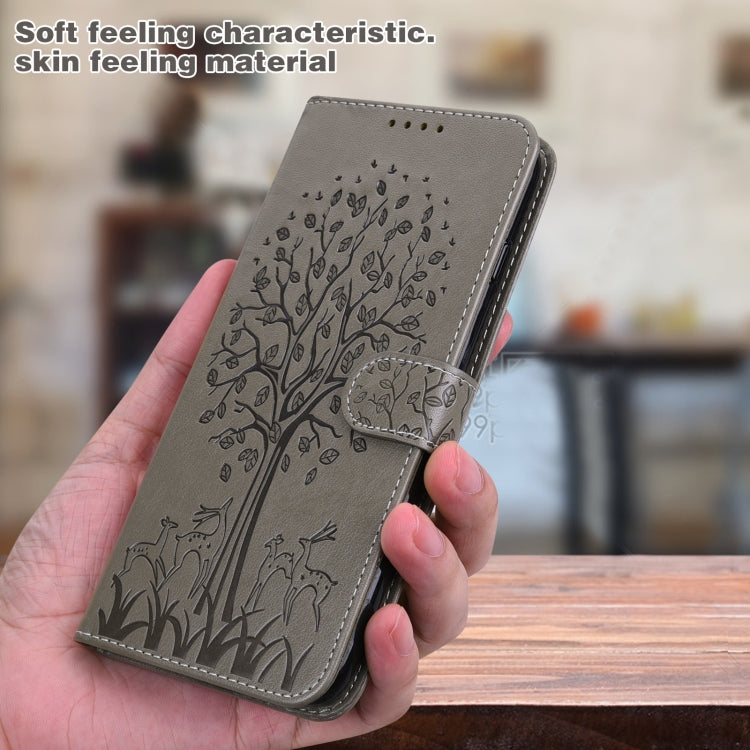 For OPPO A32 / A33 / A52 / A52s Tree & Deer Pattern Pressed Printing Horizontal Flip Leather Phone Case