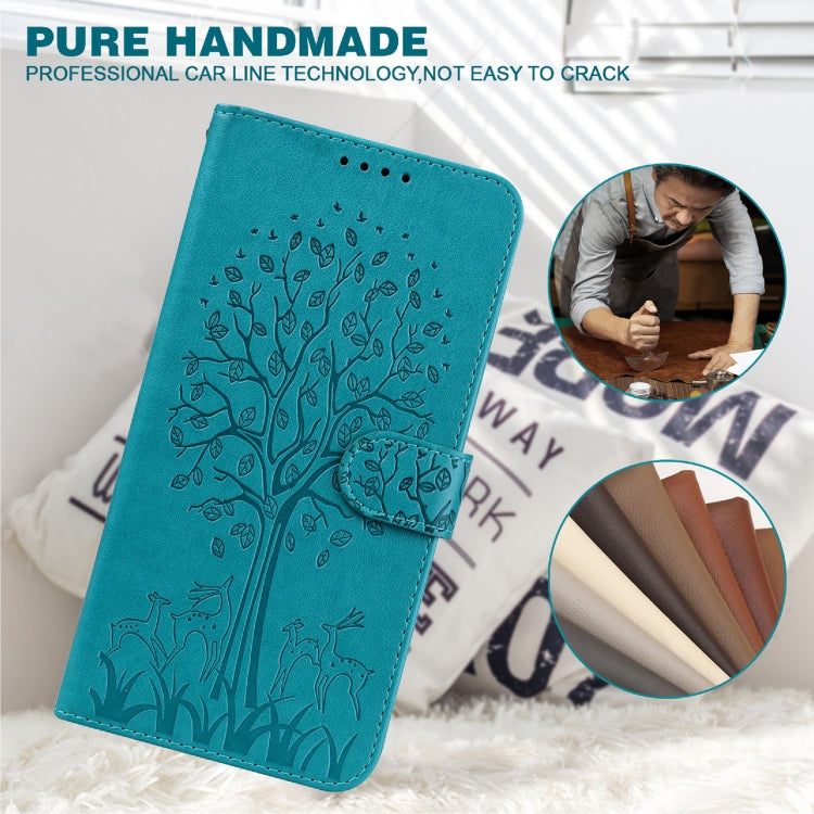 For OPPO A16 Tree & Deer Pattern Pressed Printing Horizontal Flip Leather Phone Case