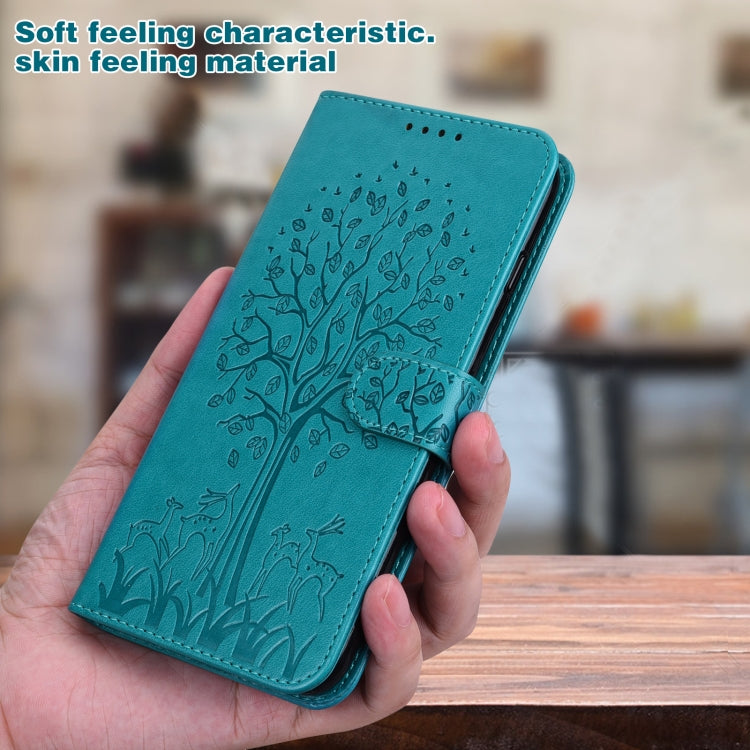 For OPPO A16 Tree & Deer Pattern Pressed Printing Horizontal Flip Leather Phone Case