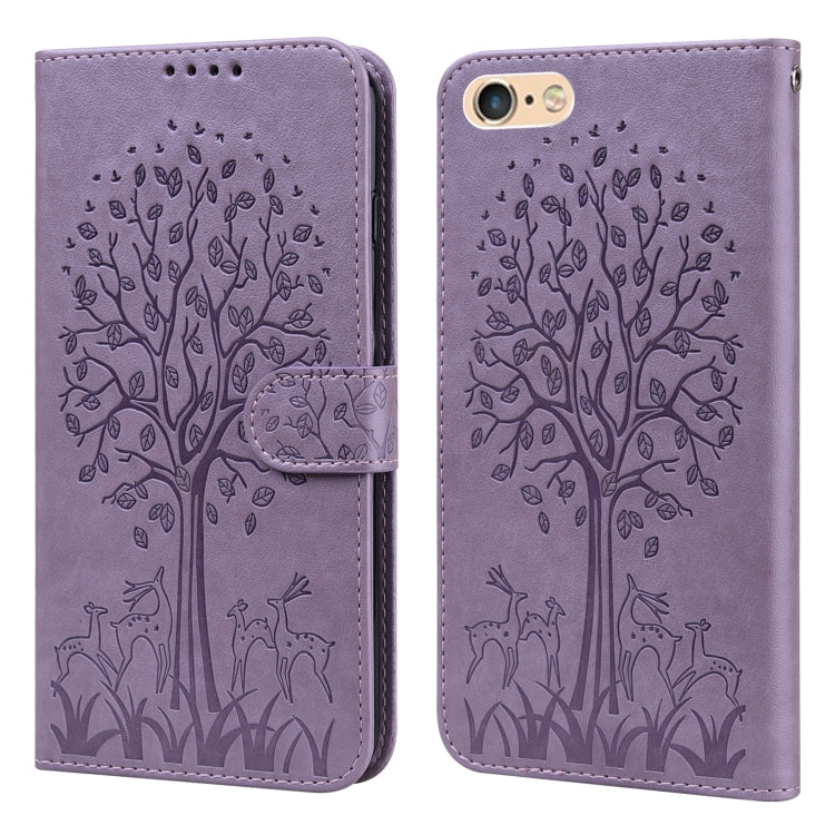 For iPhone SE 2022 / 7 / 8 / SE 2020 Tree & Deer Pattern Pressed Printing Horizontal Flip Leather Phone Case