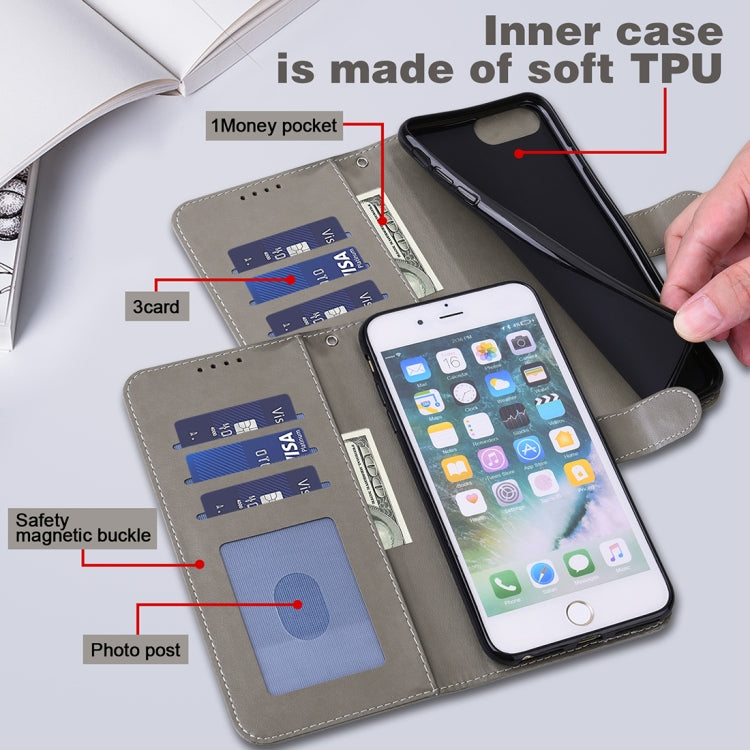 For iPhone SE 2022 / 7 / 8 / SE 2020 Tree & Deer Pattern Pressed Printing Horizontal Flip Leather Phone Case