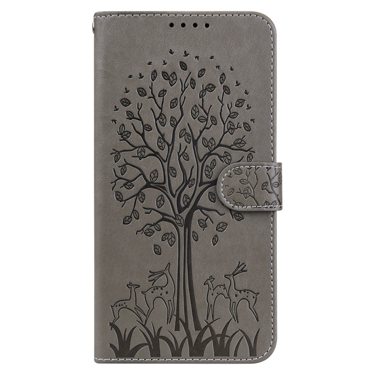 For iPhone 11 Pro Max Tree & Deer Pattern Pressed Printing Horizontal Flip Leather Phone Case
