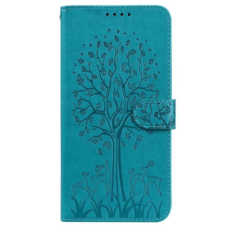 For iPhone X / XS Tree & Deer Pattern Pressed Printing Horizontal Flip Leather Phone Case