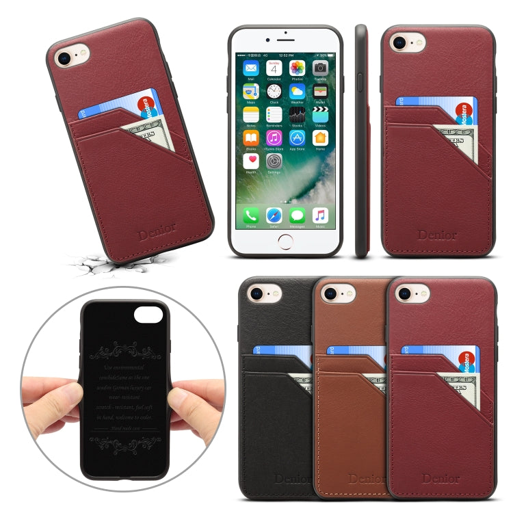 For iPhone 7 / 8 Denior V1 Luxury Car Cowhide Leather Protective Case with Double Card Slots