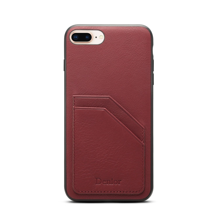 For iPhone 7 Plus / 8 Plus Denior V1 Luxury Car Cowhide Leather Protective Case with Double Card Slots
