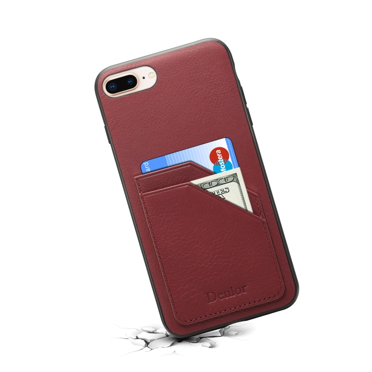 For iPhone 7 Plus / 8 Plus Denior V1 Luxury Car Cowhide Leather Protective Case with Double Card Slots