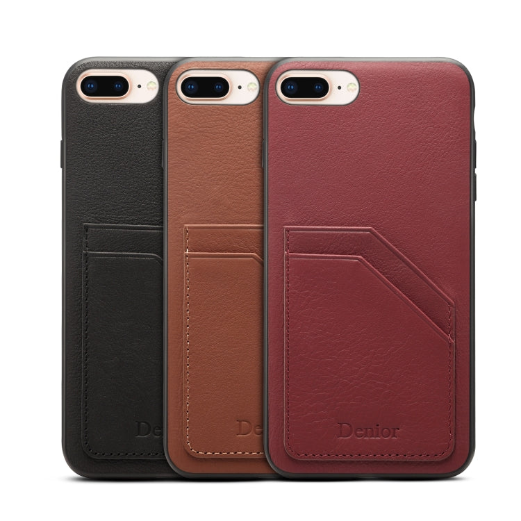 For iPhone 7 Plus / 8 Plus Denior V1 Luxury Car Cowhide Leather Protective Case with Double Card Slots