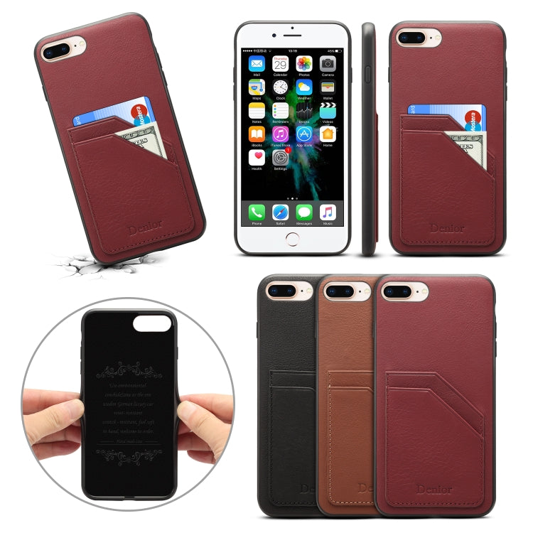 For iPhone 7 Plus / 8 Plus Denior V1 Luxury Car Cowhide Leather Protective Case with Double Card Slots