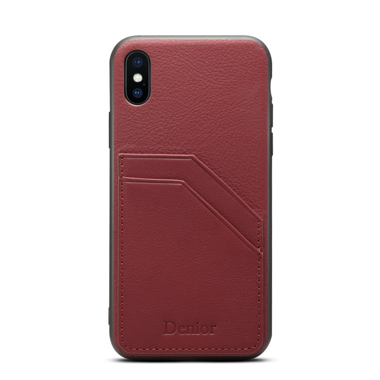For iPhone XR Denior V1 Luxury Car Cowhide Leather Protective Case with Double Card Slots