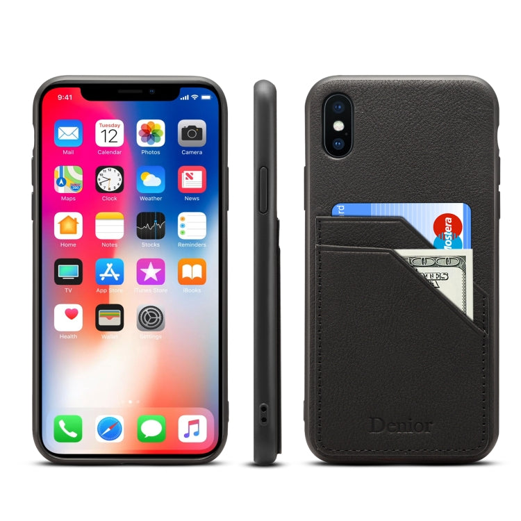 For iPhone XS Max Denior V1 Luxury Car Cowhide Leather Protective Case with Double Card Slots