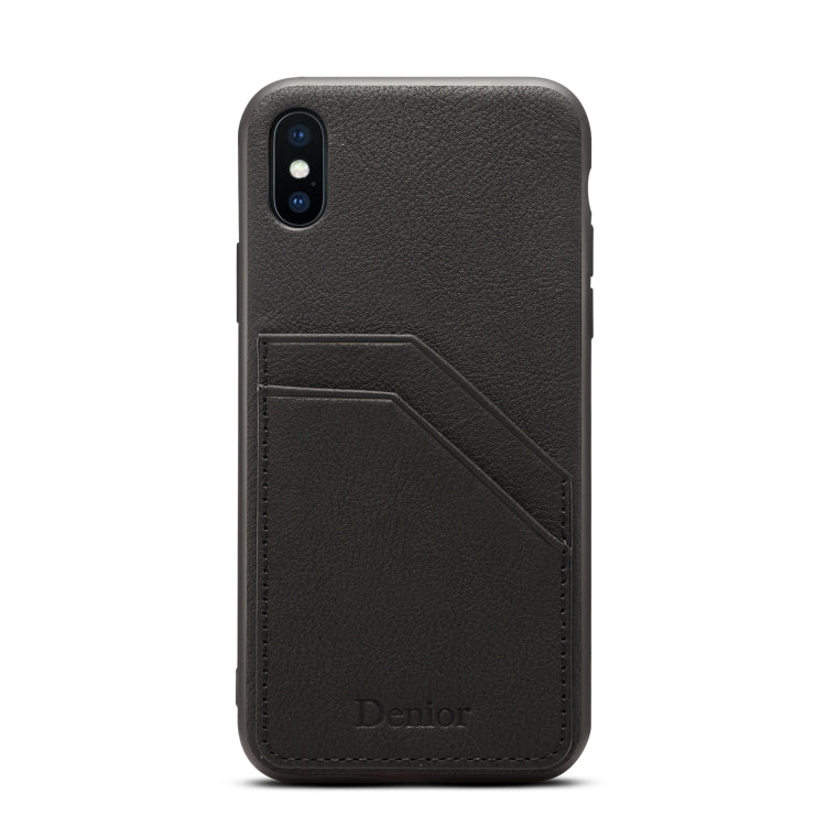 For iPhone XS Max Denior V1 Luxury Car Cowhide Leather Protective Case with Double Card Slots
