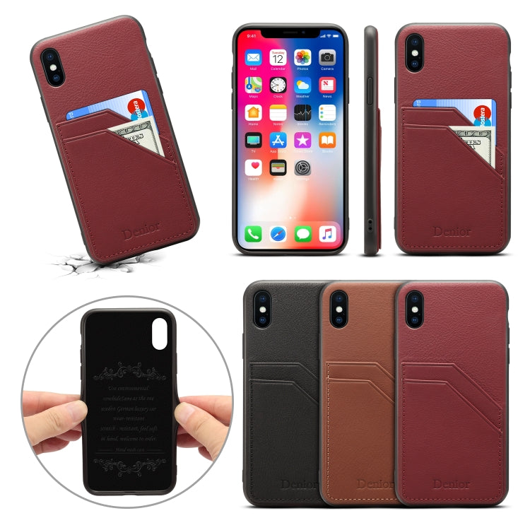 For iPhone XS Max Denior V1 Luxury Car Cowhide Leather Protective Case with Double Card Slots
