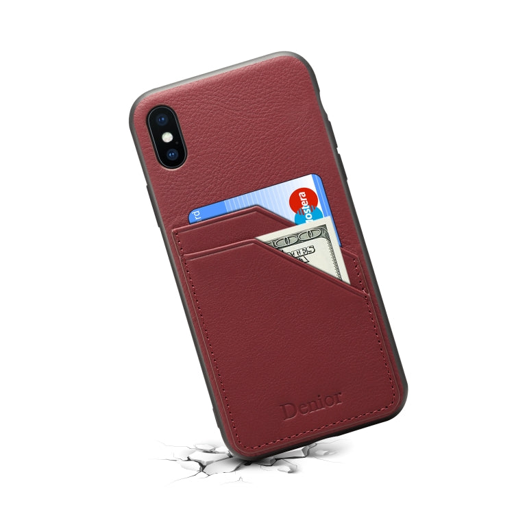 For iPhone XS Max Denior V1 Luxury Car Cowhide Leather Protective Case with Double Card Slots