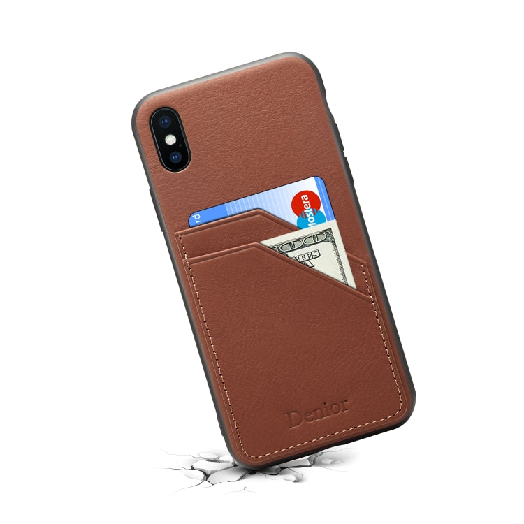 For iPhone XS Max Denior V1 Luxury Car Cowhide Leather Protective Case with Double Card Slots