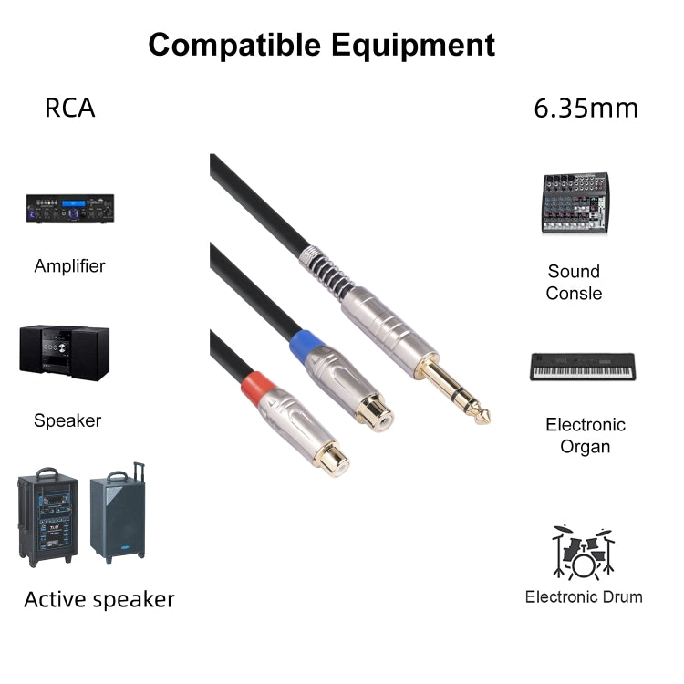 TC030YTR048-03 6.35mm Male to Dual RCA Female Bifurcated Audio Cable, Length: 30cm
