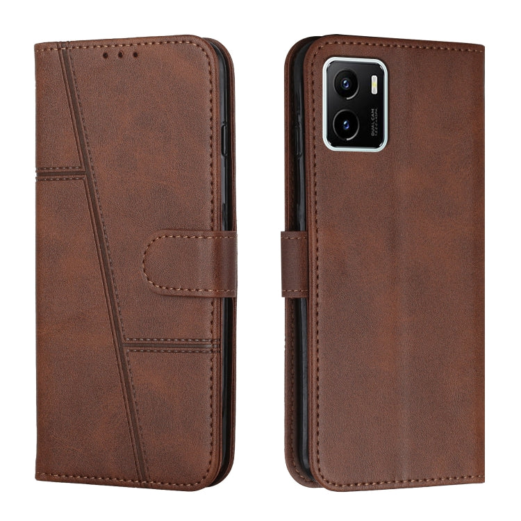 For vivo Y15s Stitching Calf Texture Buckle Leather Phone Case