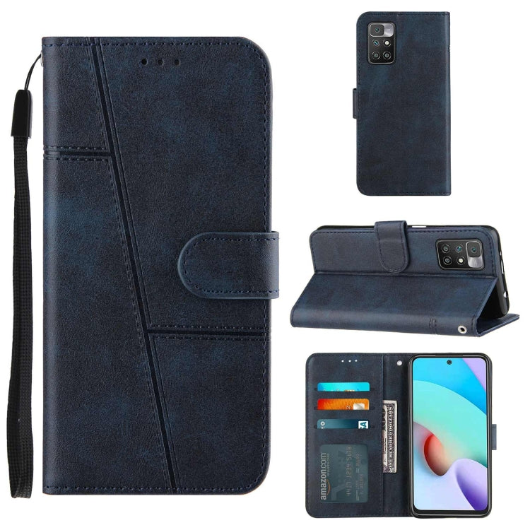 For Xiaomi Redmi 10 Stitching Calf Texture Buckle Leather Phone Case