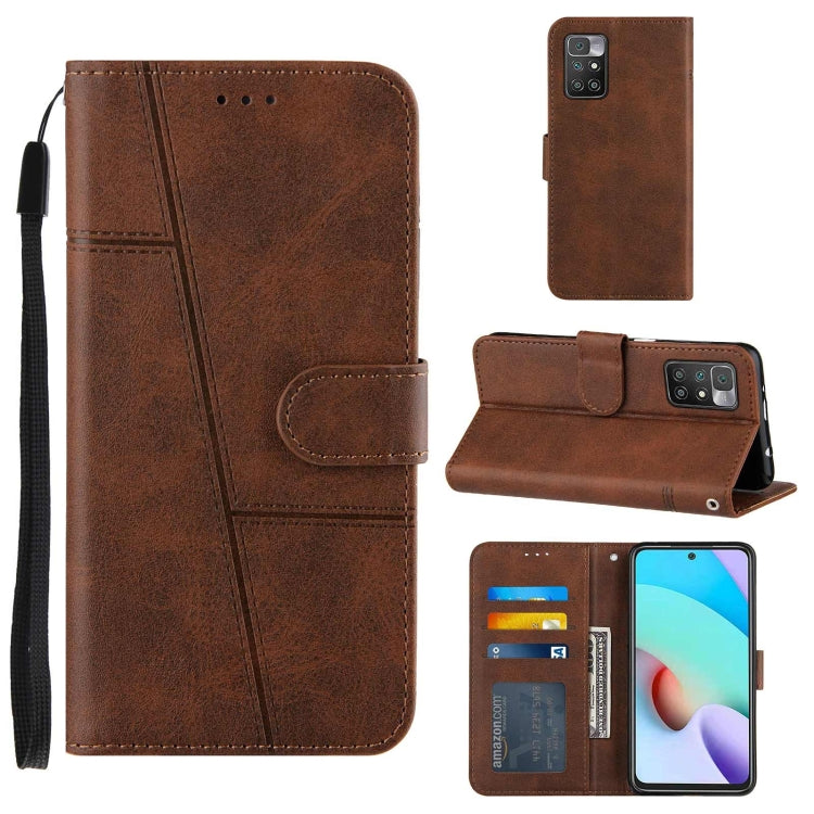 For Xiaomi Redmi 10 Stitching Calf Texture Buckle Leather Phone Case