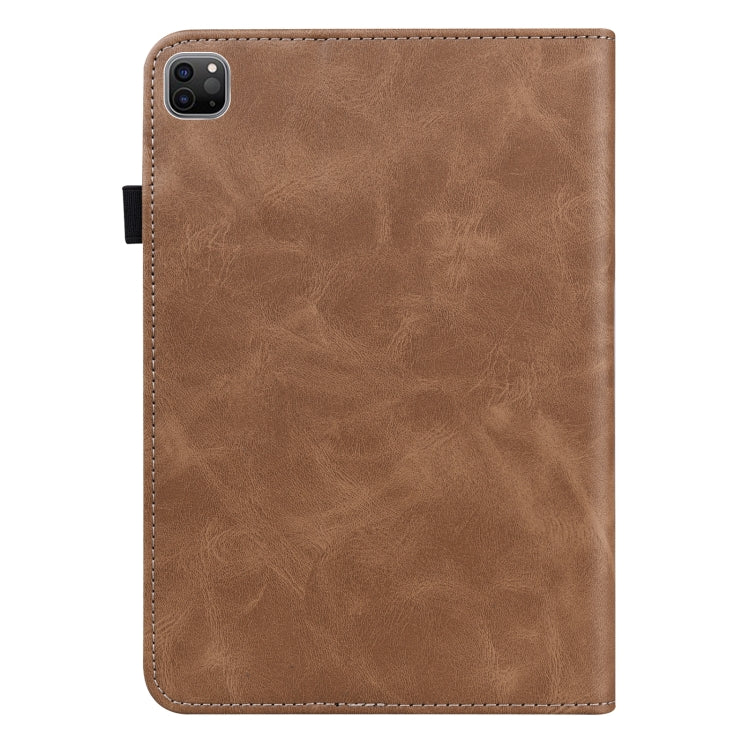 For iPad Pro 12.9 2022 / 2021 / 2020 / 2018 Solid Color Embossed Striped Leather Case