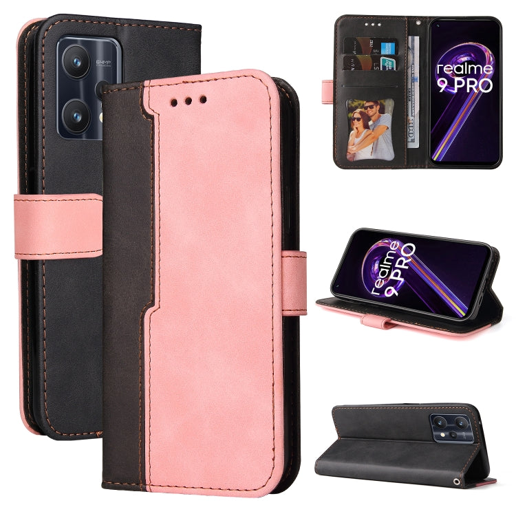For OPPO Realme 9 Pro / V25 Stitching-Color PU Leather Phone Case