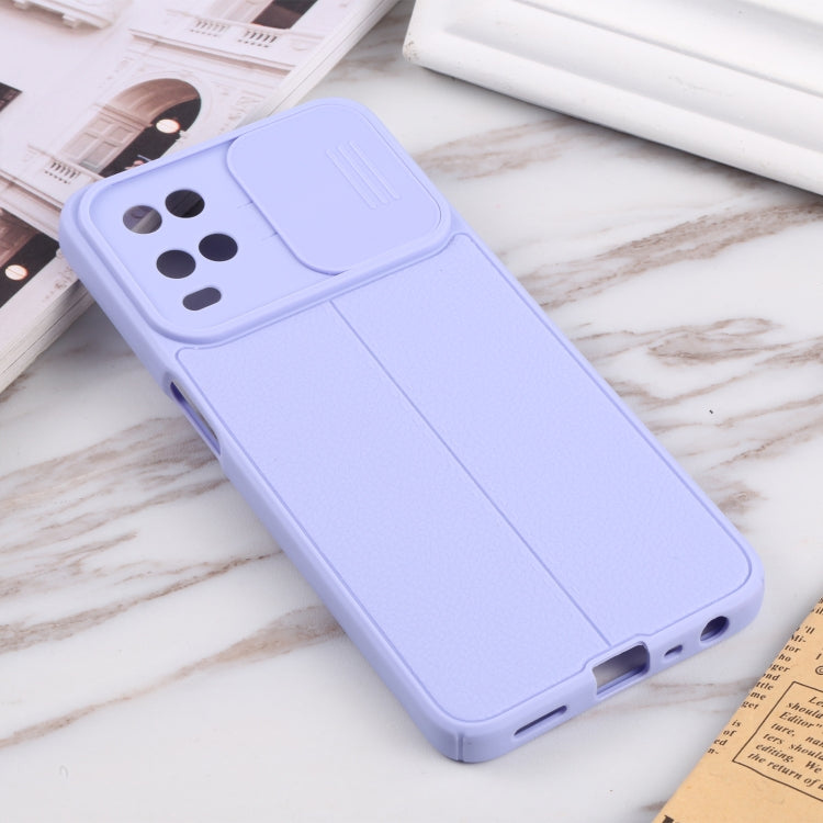 For OPPO A54 4G Litchi Texture Sliding Camshield TPU Phone Case
