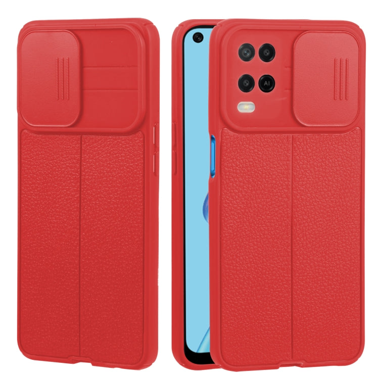 For OPPO A54 4G Litchi Texture Sliding Camshield TPU Phone Case