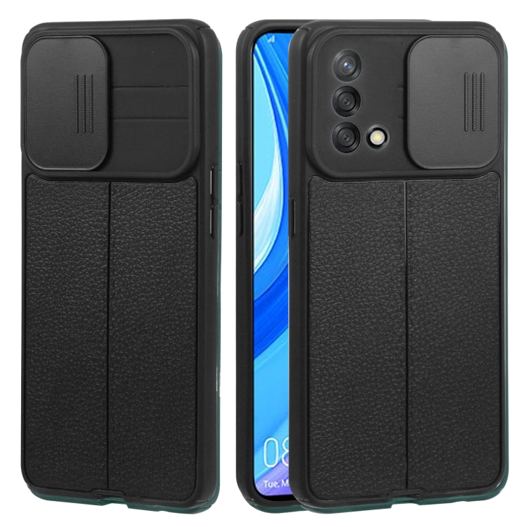 For OPPO A74 4G / F19 Litchi Texture Sliding Camshield TPU Phone Case