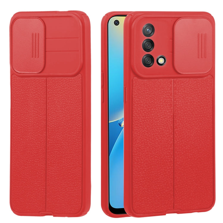 For OPPO A74 4G / F19 Litchi Texture Sliding Camshield TPU Phone Case