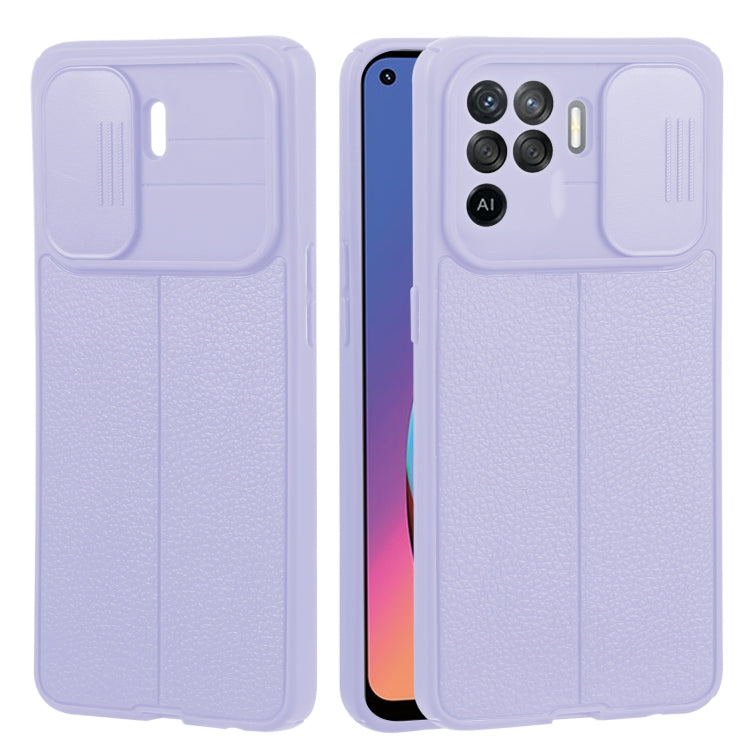For OPPO A94 4G / Reno5 F / Reno5 Lite / F19 Litchi Texture Sliding Camshield TPU Phone Case