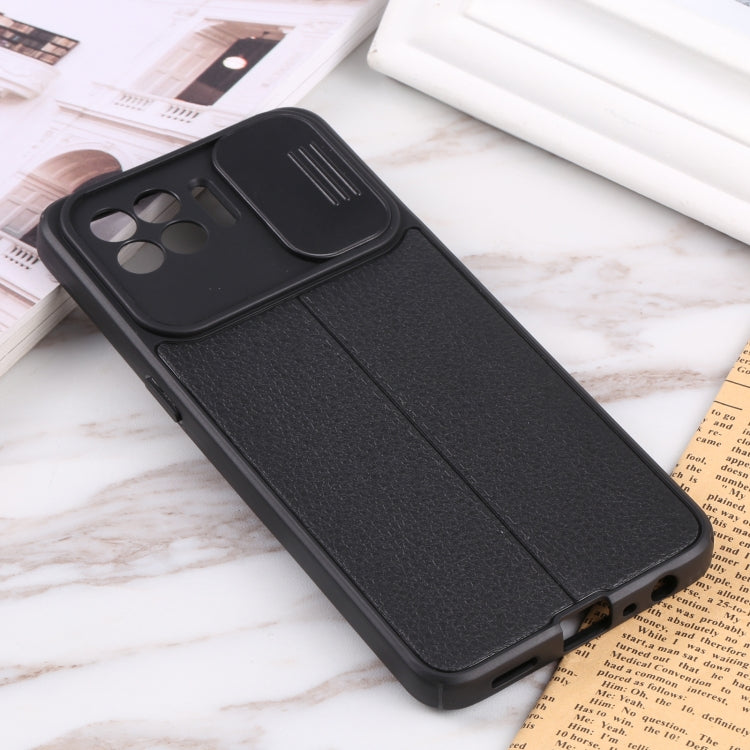 For OPPO F17 Pro / Reno4 Lite / A93 / Reno4 F Litchi Texture Sliding Camshield TPU Phone Case