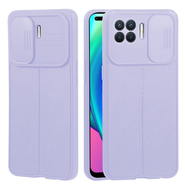 For OPPO F17 Pro / Reno4 Lite / A93 / Reno4 F Litchi Texture Sliding Camshield TPU Phone Case