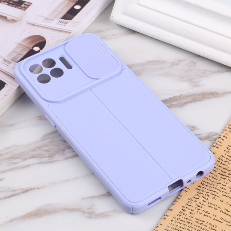 For OPPO F17 Pro / Reno4 Lite / A93 / Reno4 F Litchi Texture Sliding Camshield TPU Phone Case