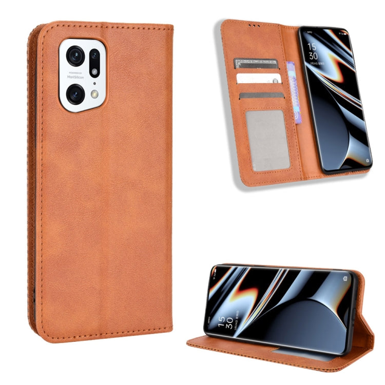 For OPPO Find X5 Pro Magnetic Buckle Retro Texture Leather Phone Case