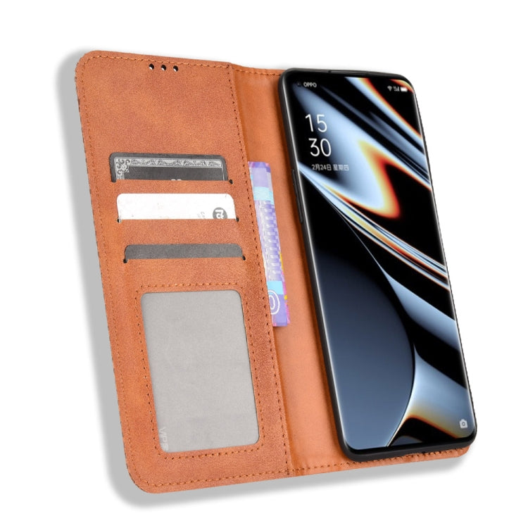 For OPPO Find X5 Pro Magnetic Buckle Retro Texture Leather Phone Case