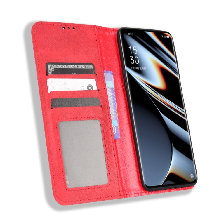 For OPPO Find X5 Pro Magnetic Buckle Retro Texture Leather Phone Case