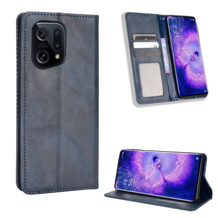For OPPO Find X5 Magnetic Buckle Retro Texture Leather Phone Case