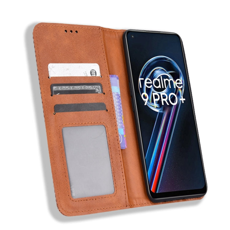 For OPPO Realme 9 Pro Magnetic Buckle Retro Texture Leather Phone Case