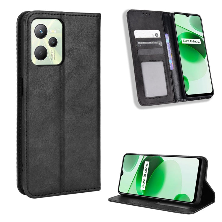 For OPPO Realme C35 Magnetic Buckle Retro Texture Leather Phone Case