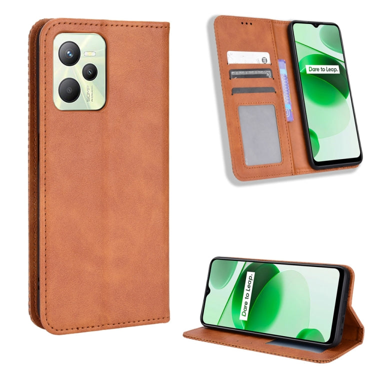 For OPPO Realme C35 Magnetic Buckle Retro Texture Leather Phone Case