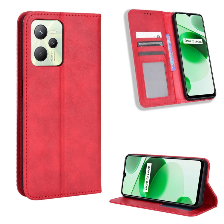 For OPPO Realme C35 Magnetic Buckle Retro Texture Leather Phone Case