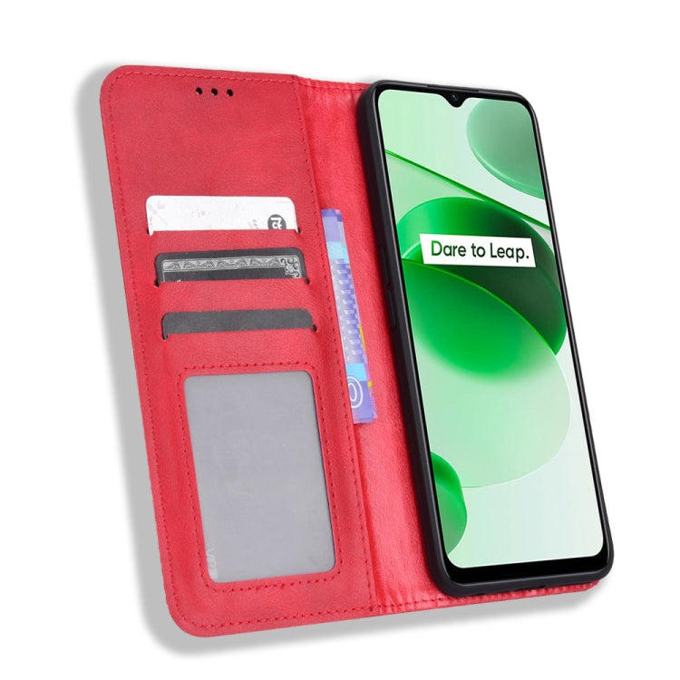 For OPPO Realme C35 Magnetic Buckle Retro Texture Leather Phone Case