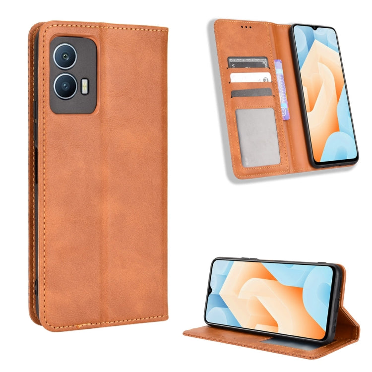 For vivo iQOO U5 5G Magnetic Buckle Retro Texture Leather Phone Case