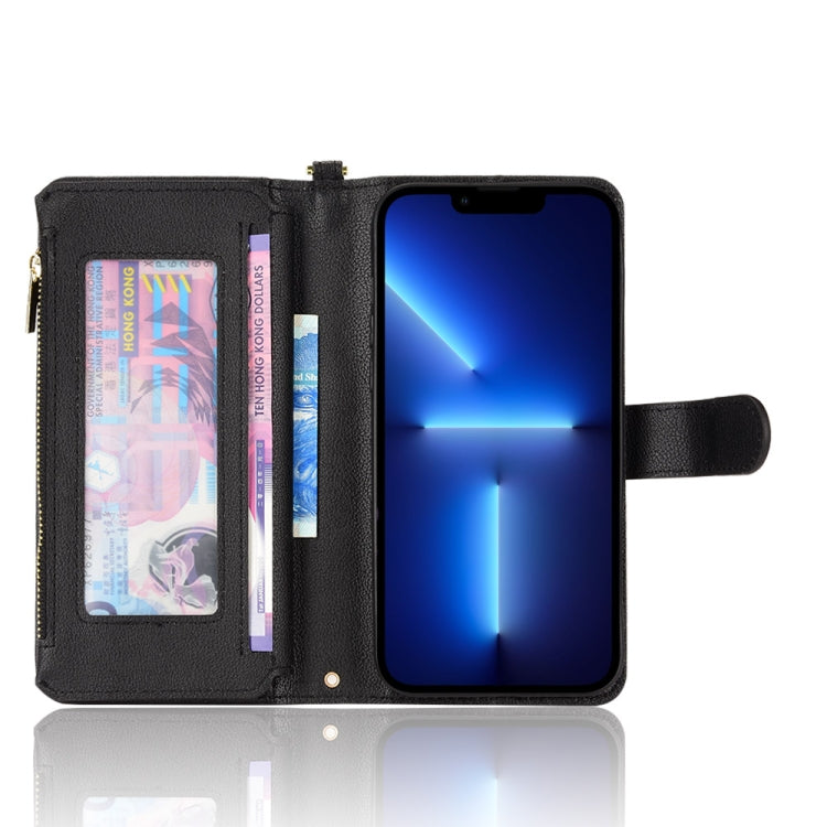 For iPhone 13 Pro Max Litchi Texture Zipper Leather Phone Case