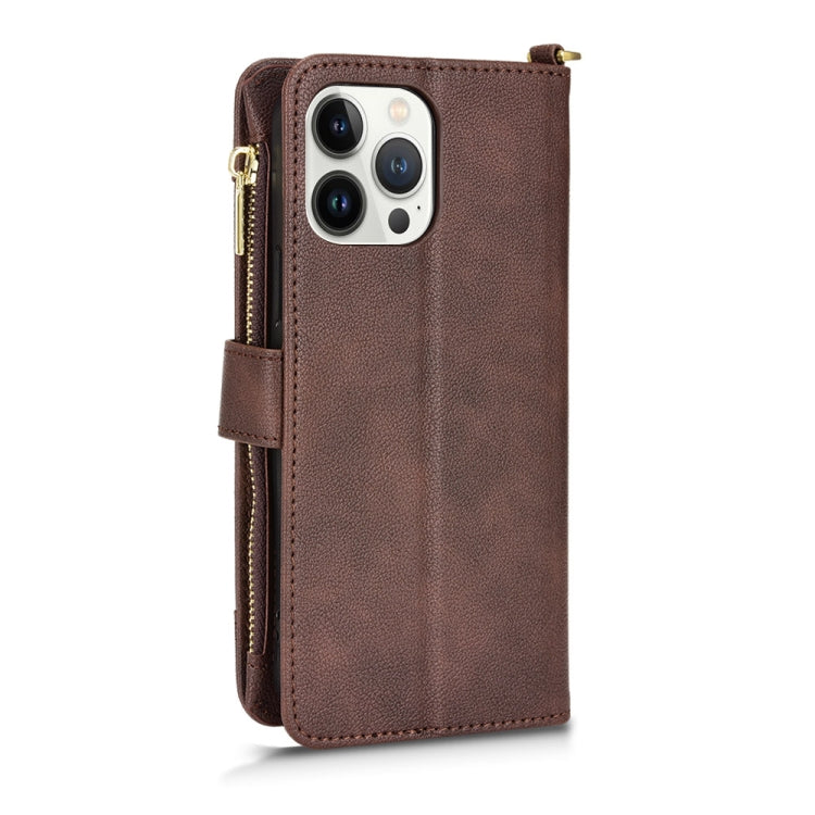 For iPhone 13 Pro Max Litchi Texture Zipper Leather Phone Case