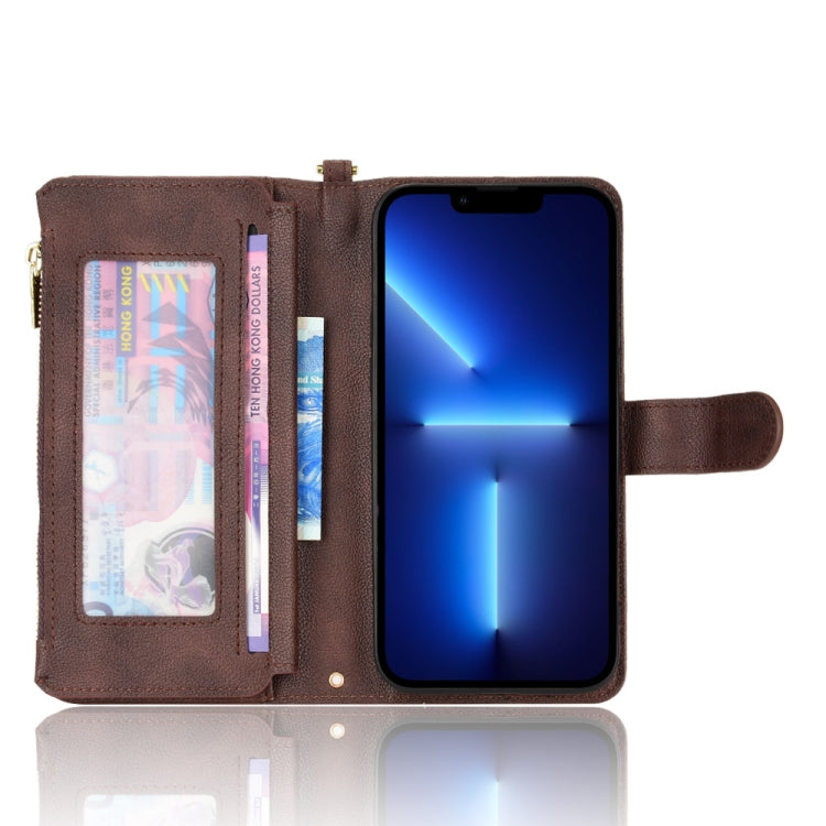 For iPhone 13 Pro Max Litchi Texture Zipper Leather Phone Case