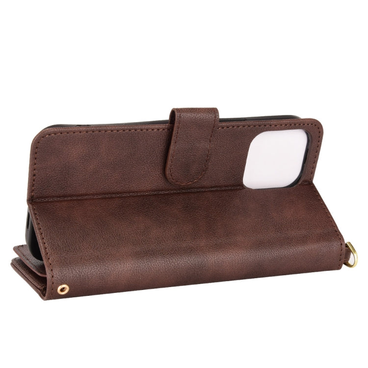 For iPhone 13 Pro Max Litchi Texture Zipper Leather Phone Case