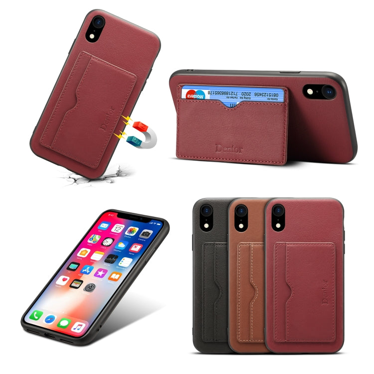 For iPhone XR Denior V3 Luxury Car Cowhide Leather Protective Case with Holder & Card Slot