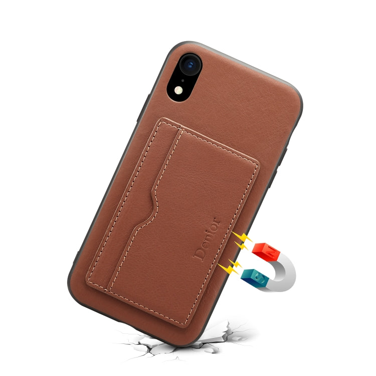 For iPhone XR Denior V3 Luxury Car Cowhide Leather Protective Case with Holder & Card Slot