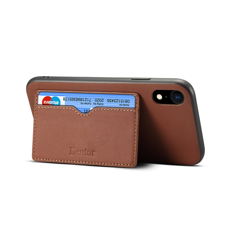 For iPhone XR Denior V3 Luxury Car Cowhide Leather Protective Case with Holder & Card Slot